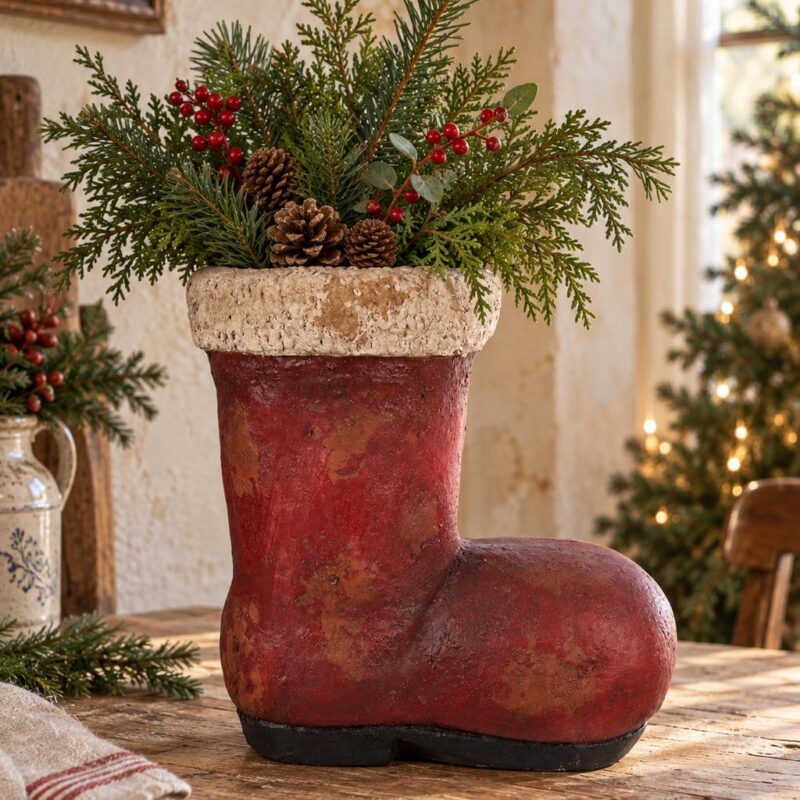 Декор «Сапог Санты» красный Clayre & Eef 28x18x30 см