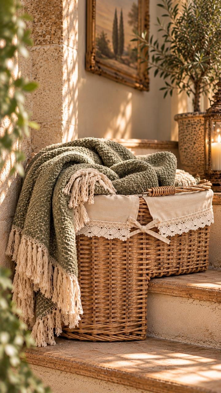 Корзина плетеная для лестницы Clayre & Eef бежевая 40x26x34 см — изображение 2