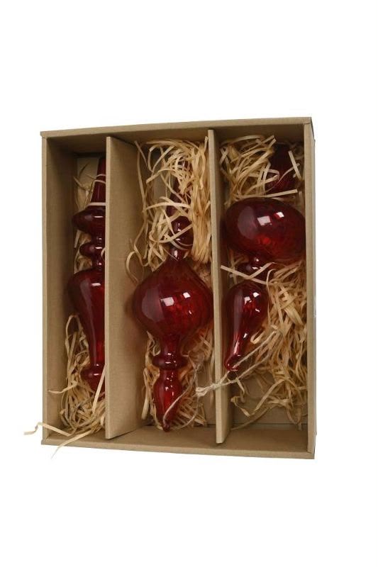 Набор стеклянных ёлочных украшений CAMPO Home & Garden «Пика» красные 3 шт. (6,5x22 см, 7x23 см, 8x27 см) — изображение 2